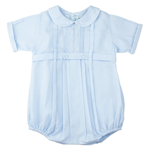 Baby Boys Belted Bubble With Pintucks and Embroidery