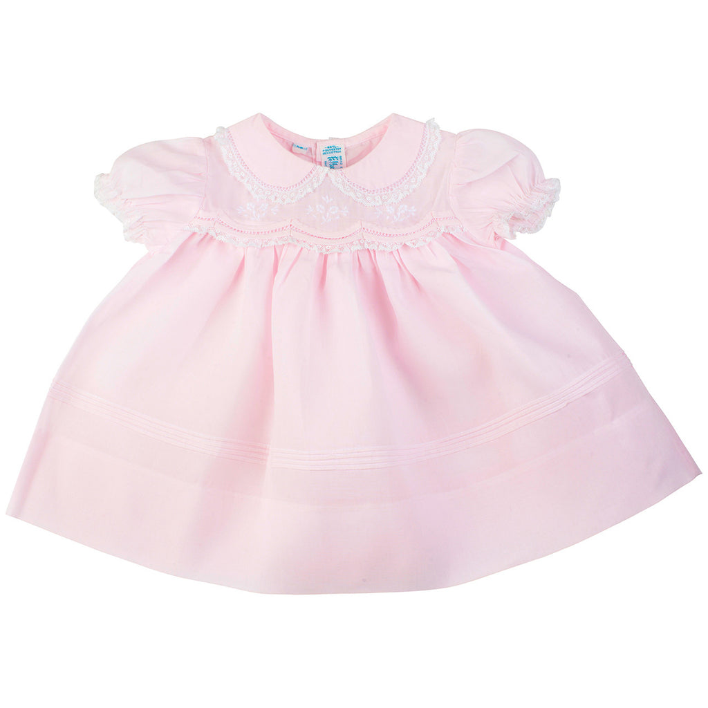 Newborn Baby Girls Pink Scalloped Lace Dress