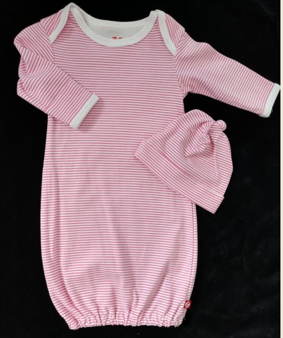 Girls Newborn Pink Stripe Gown and Hat