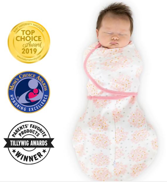 Omni Swaddle Sack with Wrap - Arms Up Sleeves & Mitten Cuffs, Heavenly Floral Shimmer, Pink