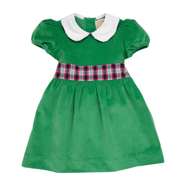 Cindy Lou Sash Dress (Corduroy) Kiawah Kelly Green With Petersburg Plaid