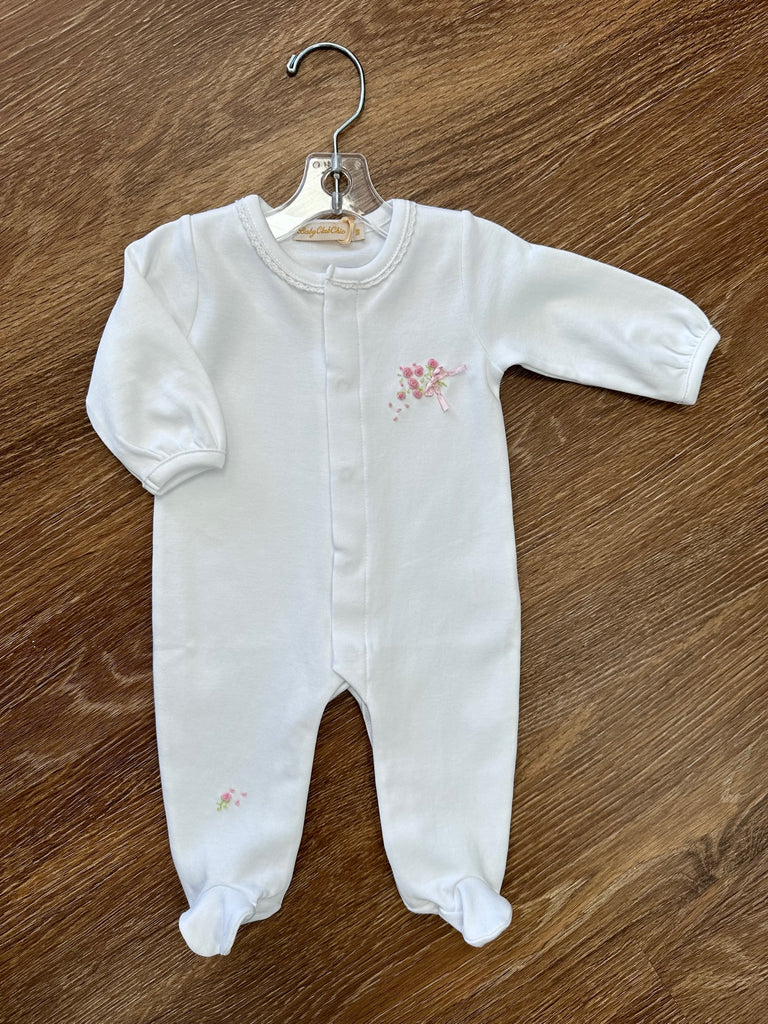 Baby Club Chic Baby Girls Newborn Pima Cotton Footie - Embroidered Bouquet - OUT OF STOCK