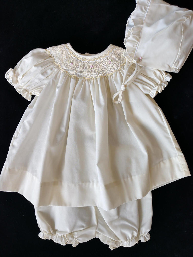 Newborn Girls Smocked Yellow Dress and Bonnet