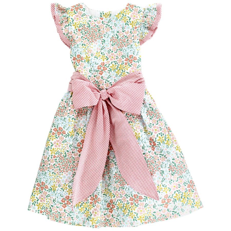 Petite Garden Coral Check Seersucker Dress