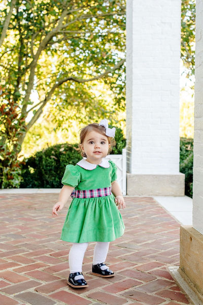 Cindy Lou Sash Dress (Corduroy) Kiawah Kelly Green With Petersburg Plaid