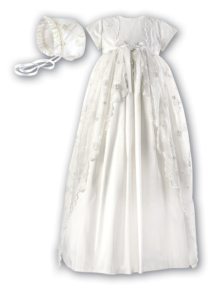 Girls Ivory Silk and Lace Christening Gown & Bonnet - OUT OF STOCK