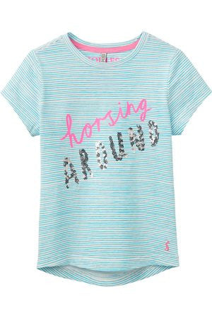 Girls Aqua Stripe Horsing Around T-Shirt