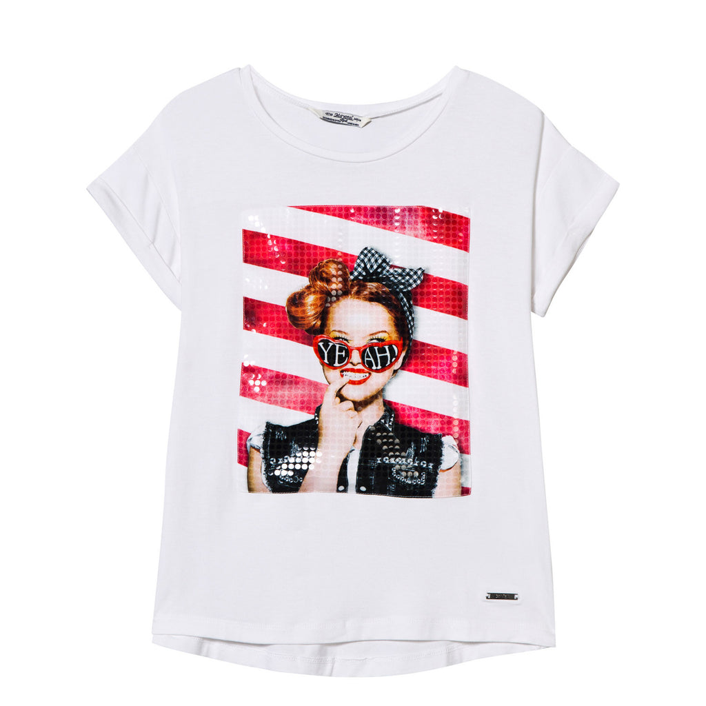 Girl rolled sleeve t-shirt with applique Yeah Shirt