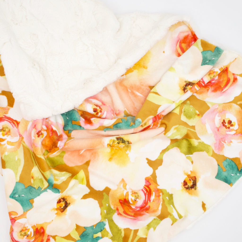 Sugar + Maple Mustard Floral Minky Blanket