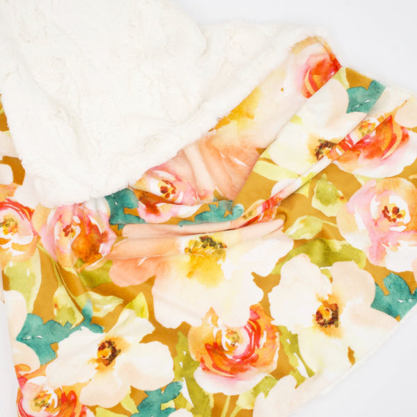 Sugar + Maple Mustard Floral Minky Blanket