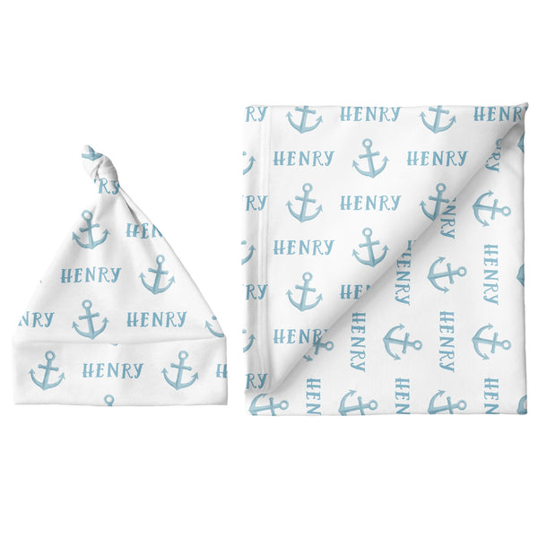 Sugar + Maple Large Blanket & Hat Set - Anchor Blue