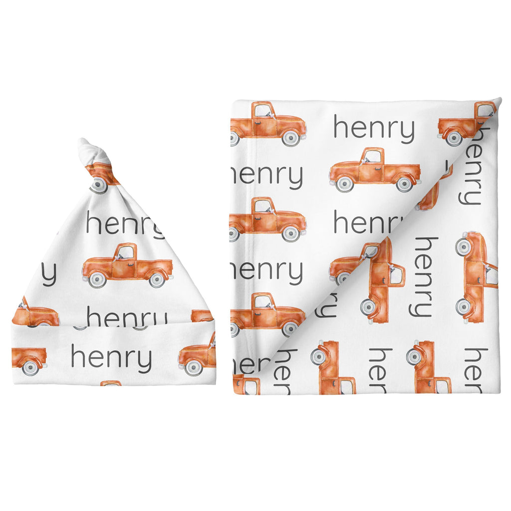 Sugar + Maple Large Blanket & Hat Set - Truck Orange