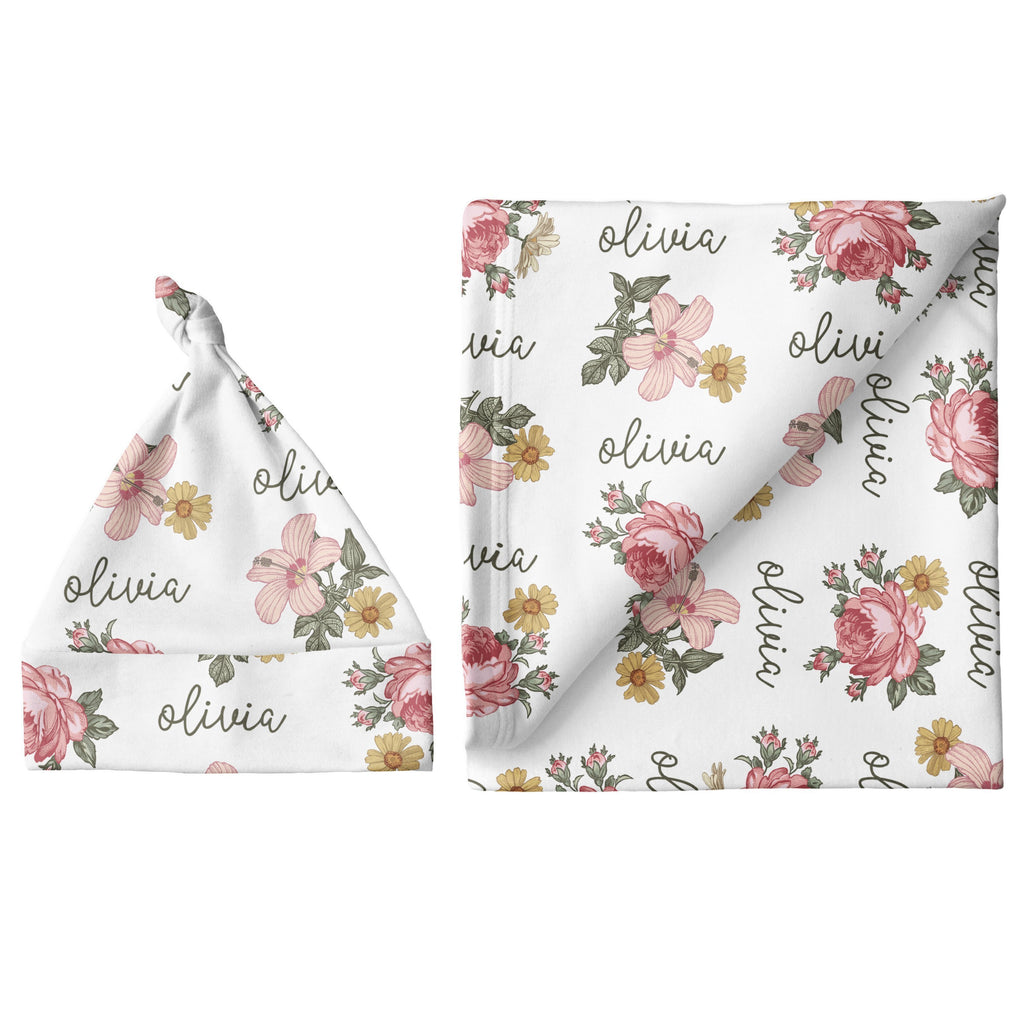 Sugar + Maple Large Blanket & Hat Set - Retro Rose