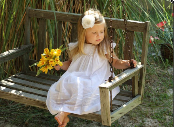 White Smocked Angel Sleeve Dress