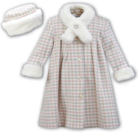 Pink & Grey Houndstooth Coat and Hat - SOLD