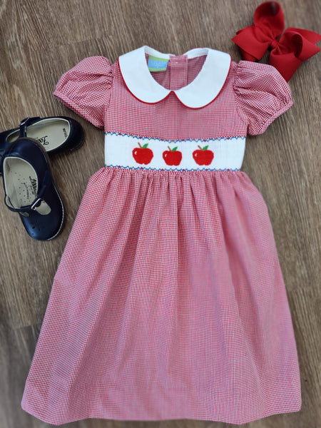 Anavini Girls Back to School Dress Smocked With Apples