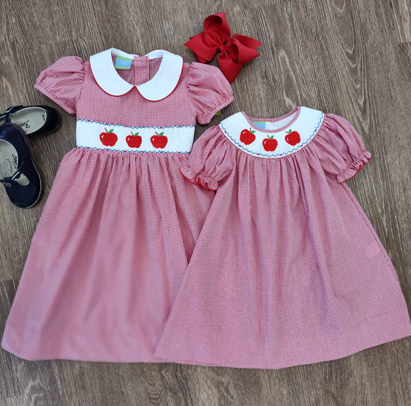 Anavini Girls Back to School Dress Smocked With Apples