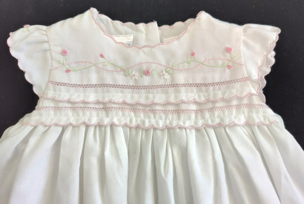 Sarah Louise White With Pink Trim Flutter Sleeve Dress