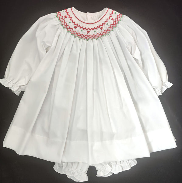 Girls Smocked Christmas Bishop Dress