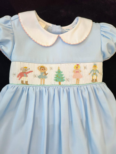 Lulu Bebe Girls Blue Smocked Nutcracker Christmas Dress