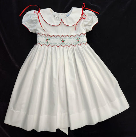 Girls White Smocked Holiday Dress