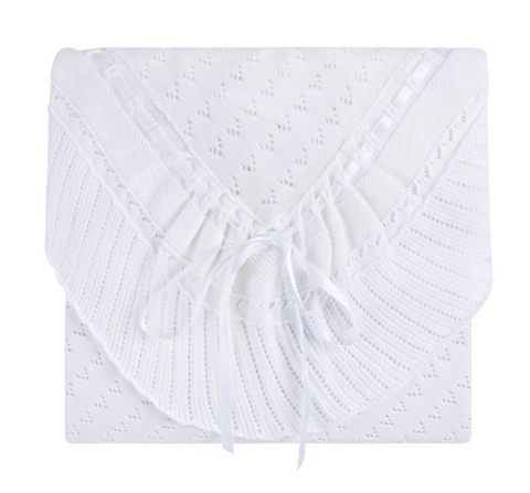 Pointelle Knit White Ruffle Blanket