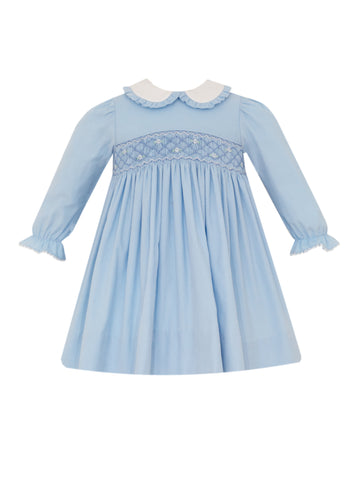 Petit Bebe Tiffany Blue Corduroy Smocked Dress