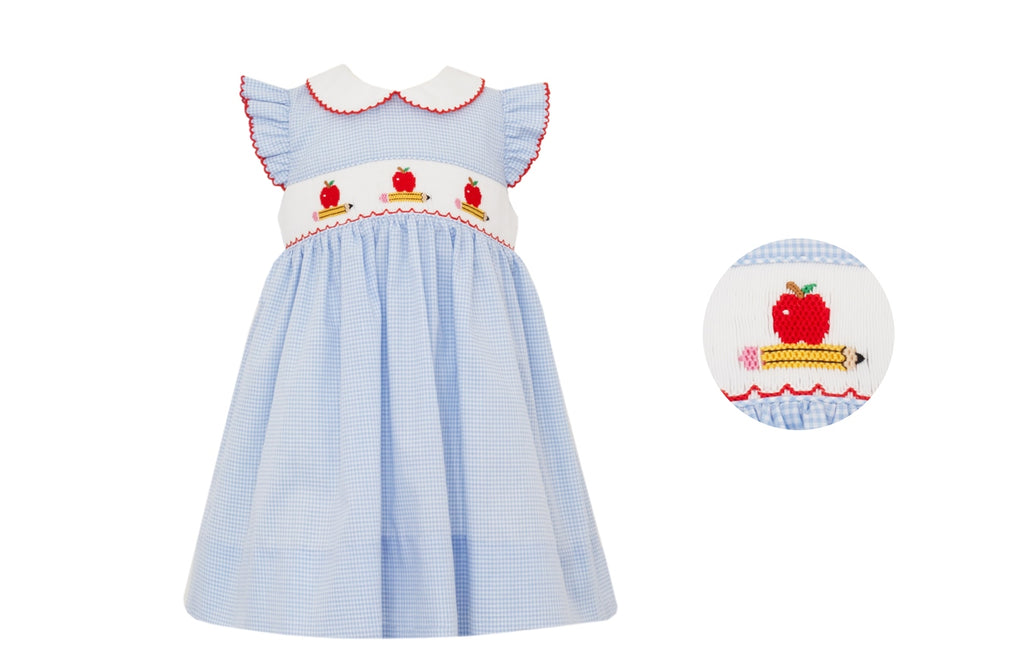 Petit Bebe Back To School Dress with Apples & Pencils