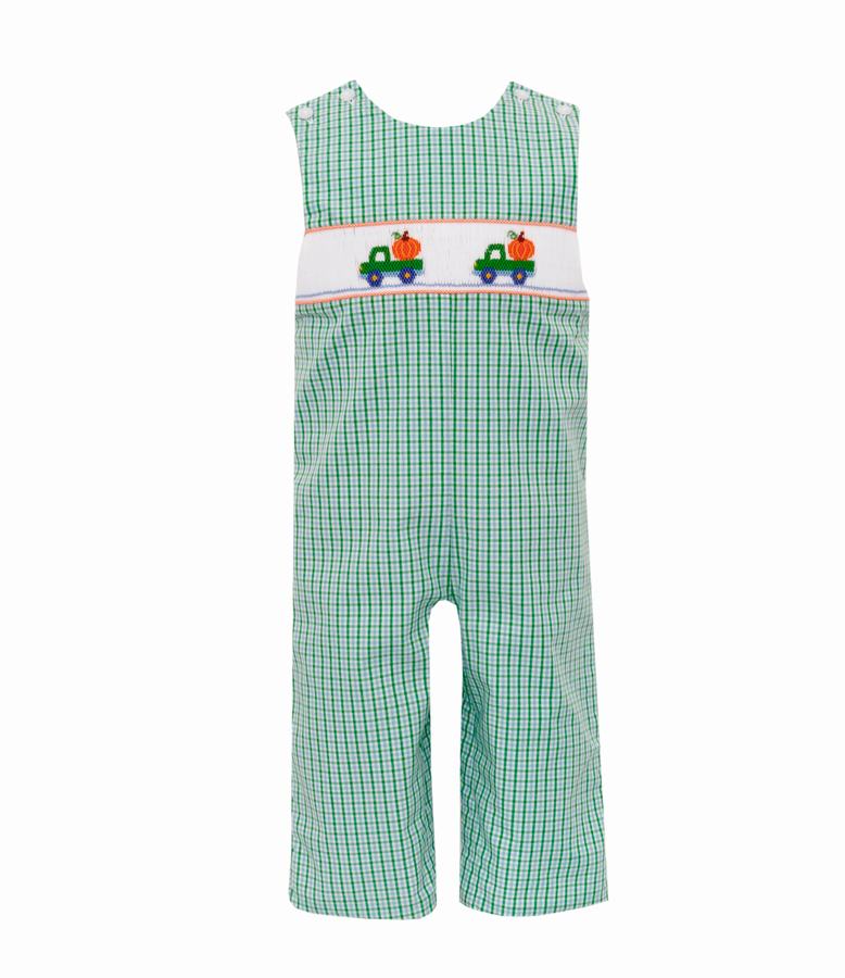 Boys Blue Green Check Smocked Pumpkin Longall
