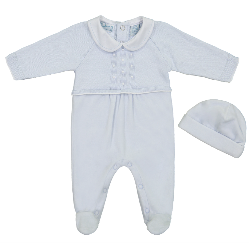 Blue Velour Footie & Hat