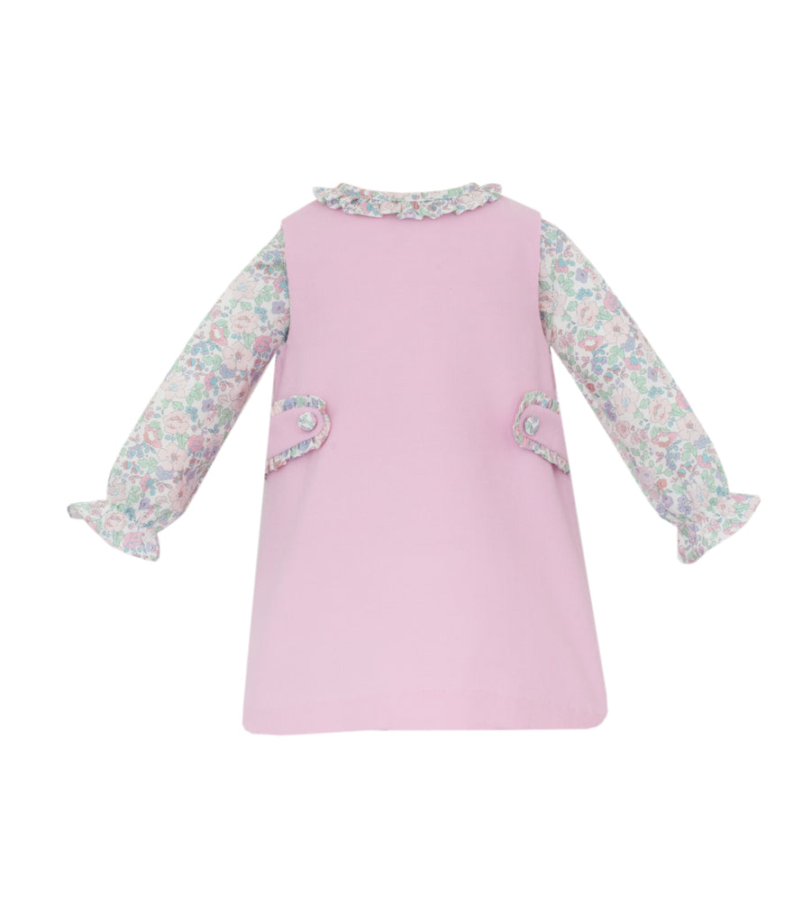 Petit Bebe Pink Corduroy Jumper & Floral Blouse