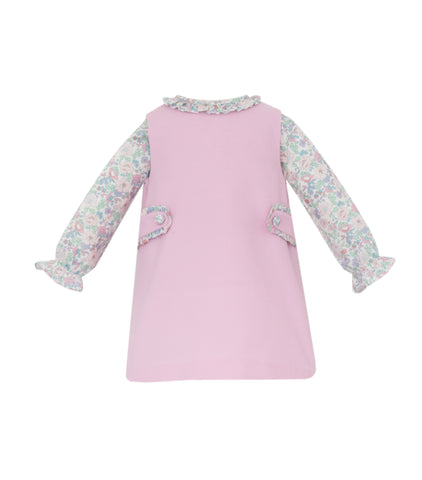 Petit Bebe Pink Corduroy Jumper & Floral Blouse