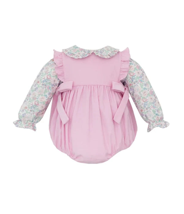 Girls Pink Corduroy Bubble With Floral Blouse