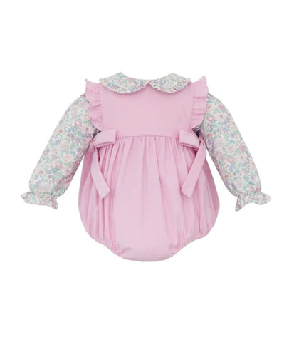 Girls Pink Corduroy Bubble With Floral Blouse