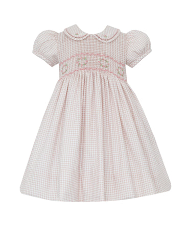 Anavini Clara Pink Check Smocked Dress