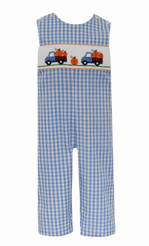 Boys Blue Check Hand-Smocked Pumpkin Longall