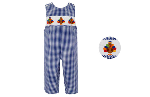 Anavini Boys Navy Check Smocked Turkey Longall