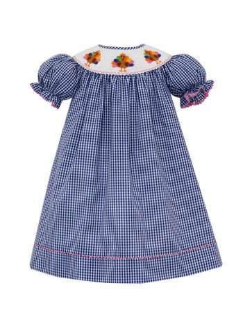 Anavini Navy Check Smocked Turkey Dress