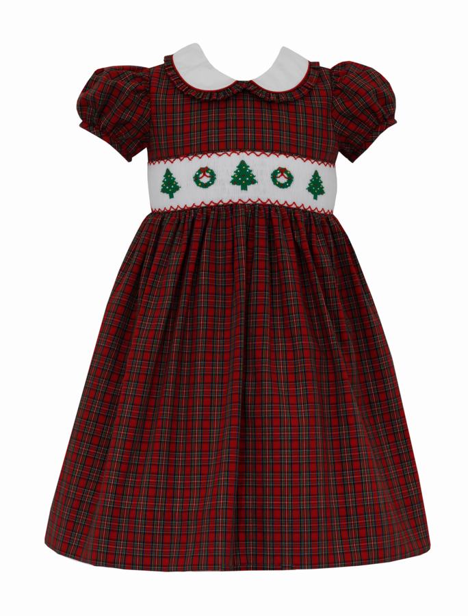 Smocked Red Plaid Holiday Dress
