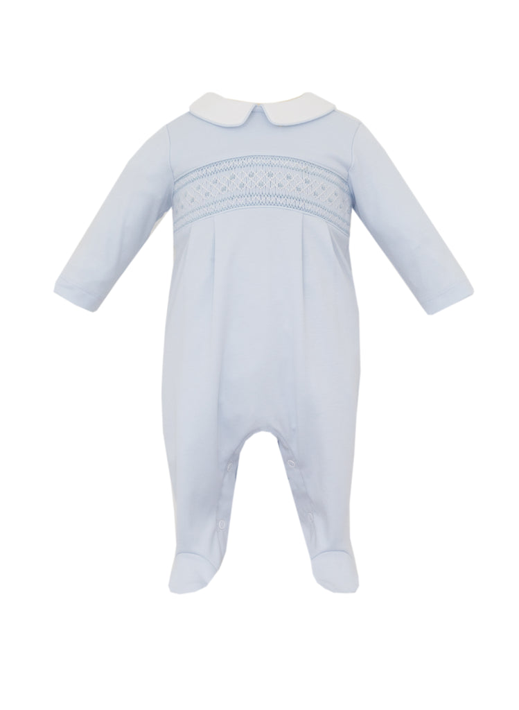 Marcos Blue Knit Smocked Footie