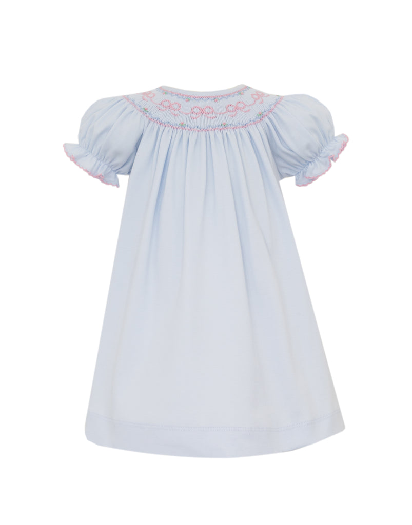 Petit Bebe Blue Knit Smocked Bow Dress
