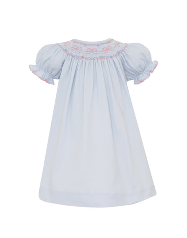 Petit Bebe Blue Knit Smocked Bow Dress