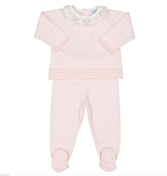 Girls Rose Ruffle Collar Diamond Knit Pantset