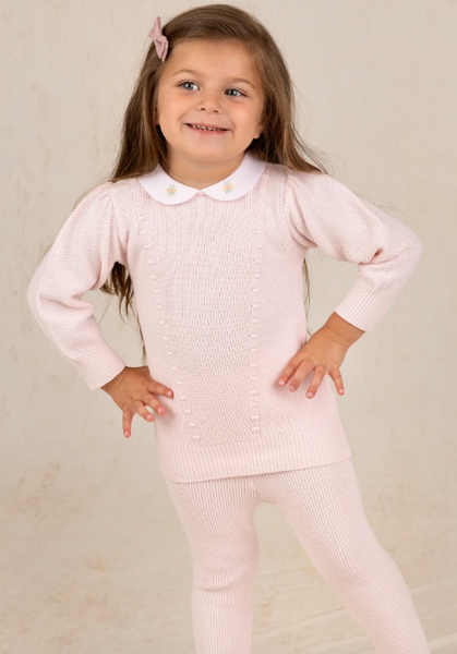 Girls Detailed Collar Knit Pantset