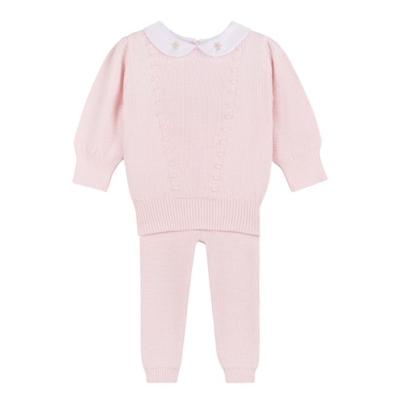 Girls Detailed Collar Knit Pantset