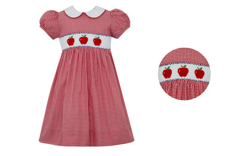 Anavini Girls Back to School Dress Smocked With Apples