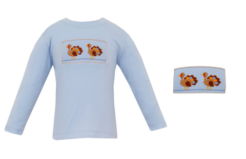 Anavini Light Blue Smocked Turkey T-Shirt