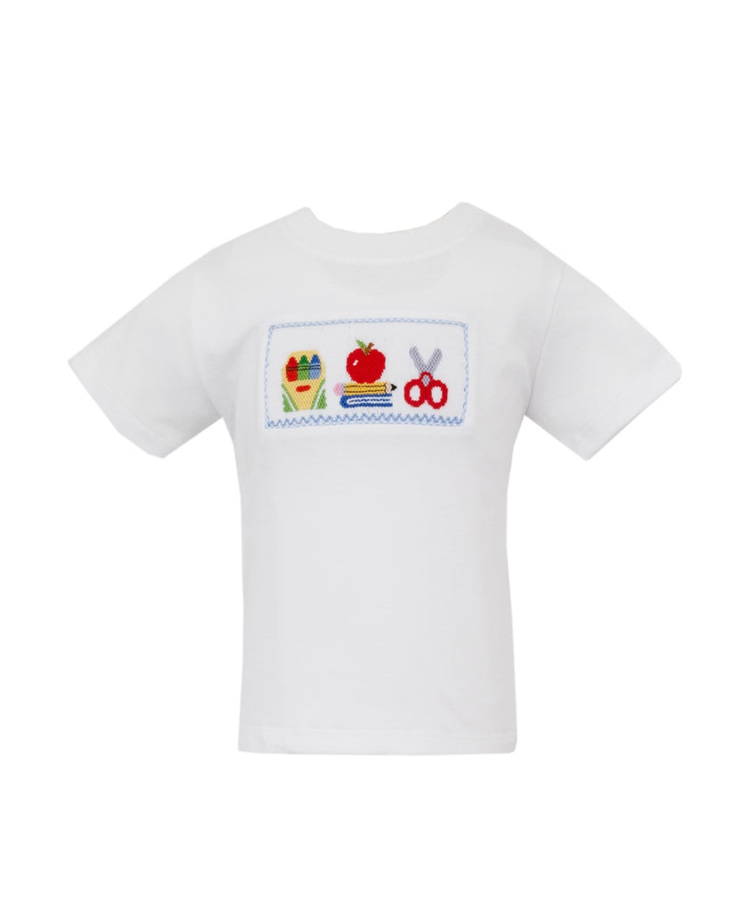 Anavini Boys Back To School White T-Shirt with School Supplies