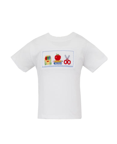 Anavini Boys Back To School White T-Shirt with School Supplies