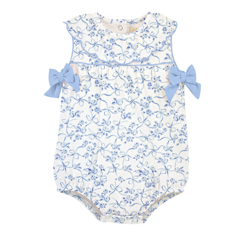 Girls Blue Romantic Toile Bubble and Bows